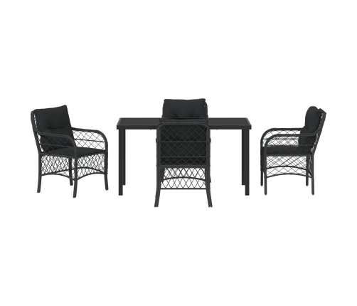 Juego de Comedor para Jardín de 5 Piezas con Cojines de Ratan Poliéster Negro