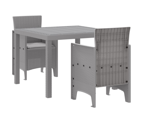 Juego de Comedor de Jardín de 3 Piezas con Cojines Gris Claro Ratán Sintético
