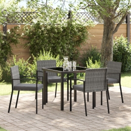 Juego de Comedor de Jardín de 5 Piezas Gris Poliratán