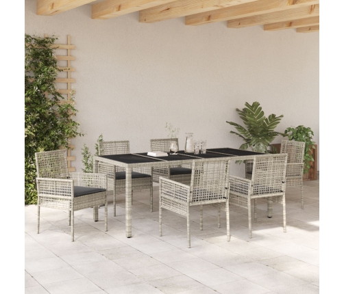 Juego de Comedor de Jardín de 7 Piezas con Cojines en Polirratán Gris Claro