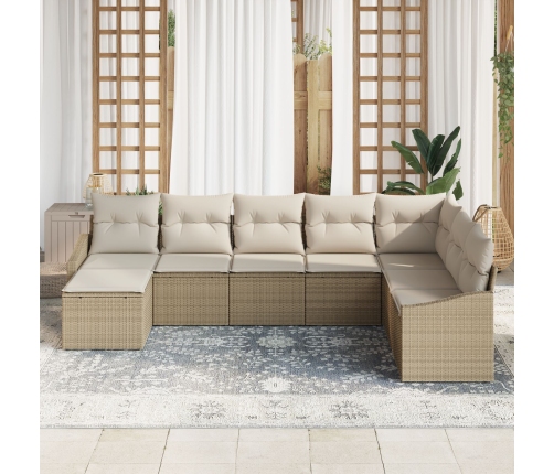 Conjunto de Sofá de Jardín de 8 Piezas con Cojines Beige Poliratán