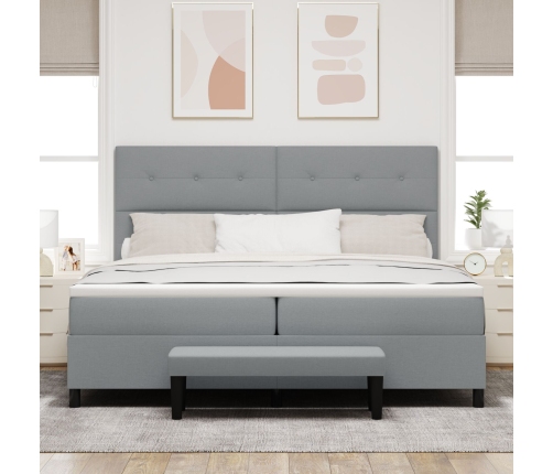 Cama con Muelles, Colchón y Banco Gris Claro 200x200 cm Tela