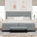 Cama con Muelles, Colchón y Banco Gris Claro 200x200 cm Tela