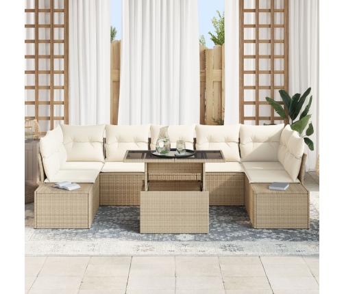 Juego de Sofá de Jardín de 8 Piezas con Cojines Beige Poliratán