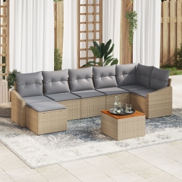 Juego de Sofá de Jardín de 8 Piezas con Cojines Beige Poliratán Acacia