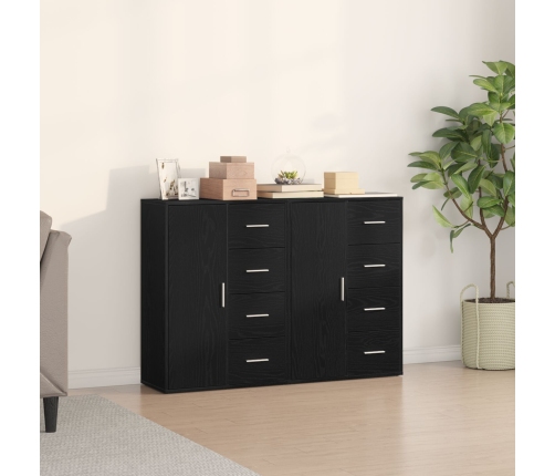 Aparador Juego de 2 Roble Negro Madera, Mangos de Metal Mediano