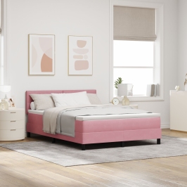 Cama Box Spring  con Colchón Rosa 140x190 cm Terciopelo