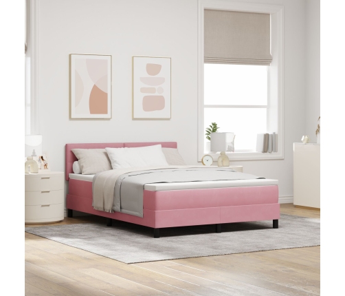 Cama Box Spring  con Colchón Rosa 140x190 cm Terciopelo