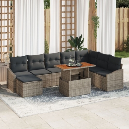 Conjunto de Sofás de Jardín de 9 Piezas con Cojines Gris Ratán