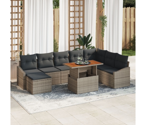 Conjunto de Sofás de Jardín de 9 Piezas con Cojines Gris Ratán