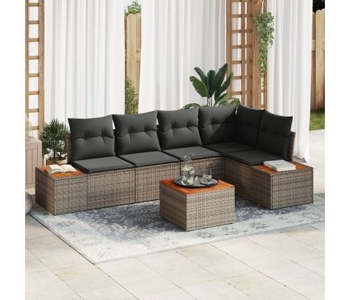 Conjunto de Sofá de Jardín de 6 Piezas con Cojines Gris Polirratán Acacia