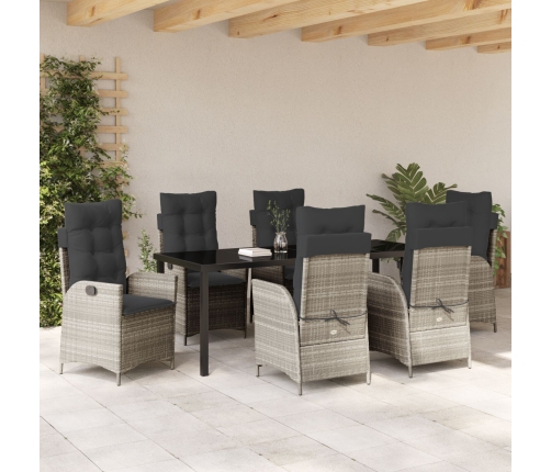 Juego de Comedor de Jardín de 7 Piezas con Cojines Gris Claro Poliratán