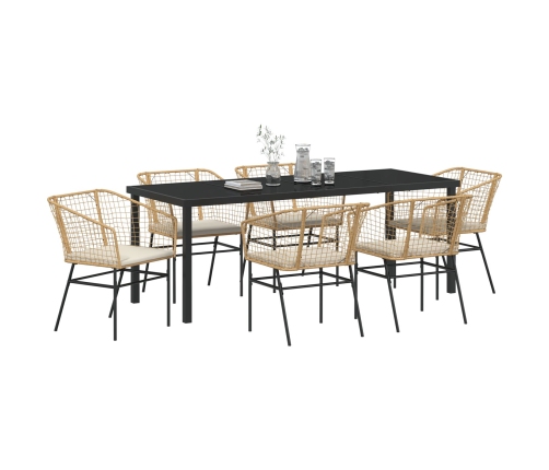 Conjunto de Comedor de Jardín  de 7 Piezas con Cojines en Ratán Poliéster Marrón