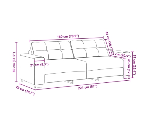 Sofá de 3 plazas  Marrón 180 cm Tela
