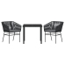 Set de Comedor de Jardín  de 3 piezas con Cojines Negro Poliratán