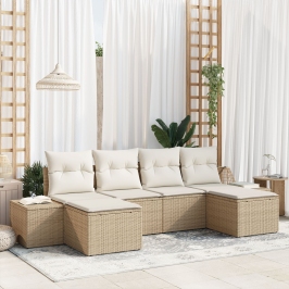 Conjunto de sofá de jardín de 6 piezas con cojines beige de ratán poliéster