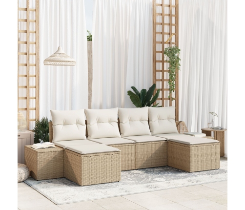 Conjunto de sofá de jardín de 6 piezas con cojines beige de ratán poliéster