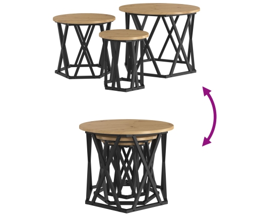 Mesas Laterales Apilables  3 pcs de Madera de Roble Artesanal