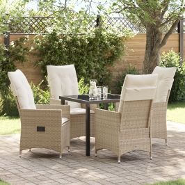 Set de comedor de jardín de 5 piezas  con cojines Beige Rattán poliéster
