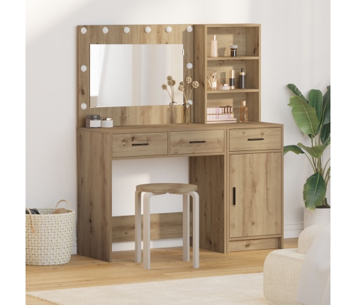 Set de tocador de 2 piezas  con LED en madera de roble artesanal