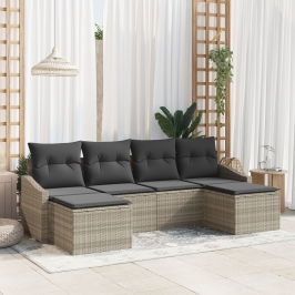 Conjunto de Comedor de Jardín  de 6 Piezas con Cojines Poliratán Gris Claro