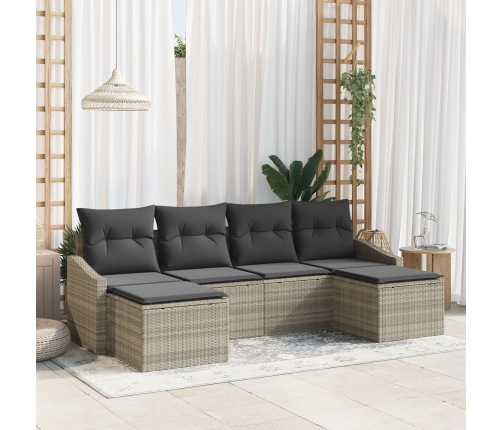 Conjunto de Comedor de Jardín  de 6 Piezas con Cojines Poliratán Gris Claro
