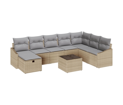 Conjunto de Sofá de Jardín  de 9 Piezas con Cojines Beige de Ratán Poliéster