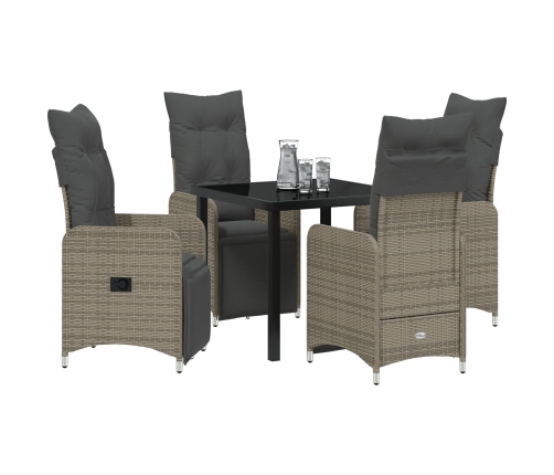 Set de Comedor de Jardín de 5 Piezas con Cojines Beige Poliratán