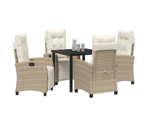 Juego de Comedor de Jardín de 5 Piezas Beige Ratán Poliéster