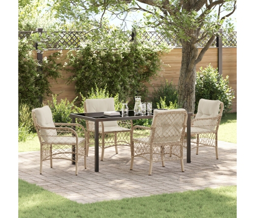 Juego de Comedor de Jardín de 5 Piezas con Cojines Beige Ratán Poliéster