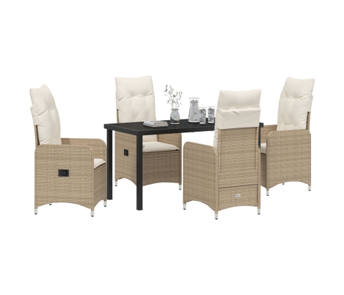 Set de Comedor de Jardín de 5 Piezas con Cojines Beige Poliratán