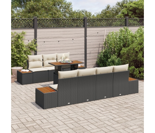 Conjunto de Comedor de Jardín  de 8 Piezas con Cojines en Ratán Negro Acacia