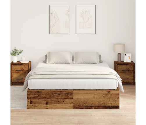 Marco de Cama  Madera Vieja Madera Maciza Recuperada Doble