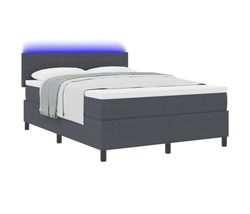 Cama con Base  con Colchón & Luz LED Gris Oscuro 140x200 cm Tela de Pana