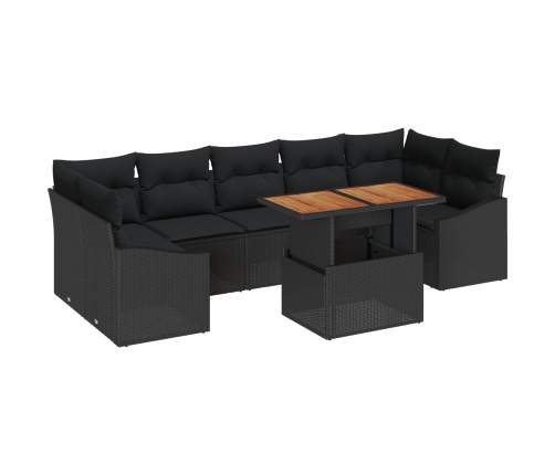 Juego de Sofás de Jardín Juego de 8 Negro Ratán, Madera