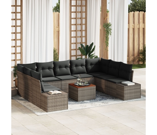 Conjunto de sofá de jardín de 10 piezas con cojines gris polirratán acacia