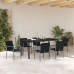 Juego de comedor de jardín de 7 piezas con cojines de poliratán negro