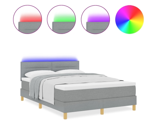 Cama Box Spring  con Colchón y Luz LED Gris Claro 160x200 cm Tela