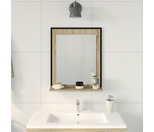 Espejo de baño  con estante de roble sonoma 50x12x60 cm de madera elaborada