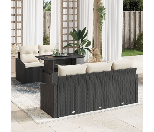 Conjunto de Sofá de Jardín  Set de 6 Negro y Crema Ratán y Poliéster