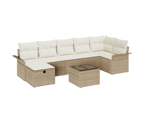 Juego de Sofá de Jardín de 8 Piezas con Cojines Beige Poliratán