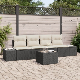 Set de Sofá de Jardín de 5 Piezas con Cojines Ratán Sintético Negro