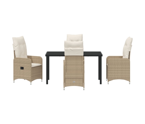 Set de Comedor de Jardín de 5 Piezas con Cojines Beige Poliratán