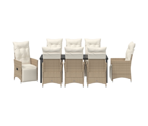 Juego de Comedor de Jardín de 9 Piezas con Cojines Beige Poliratán