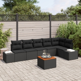 Conjunto de Sofá de Jardín de 7 Piezas con Cojines Negro Poliratán Acacia