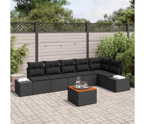 Conjunto de Sofá de Jardín de 7 Piezas con Cojines Negro Poliratán Acacia
