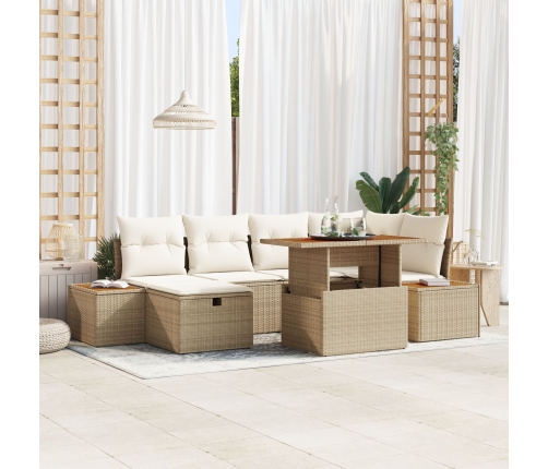 Conjunto de Sofá de Jardín de 7 Piezas con Cojines Beige Poliratán