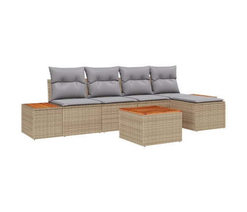 Conjunto de Sofá de Jardín de 6 Piezas con Cojines Beige Ratán de Poli Acacia