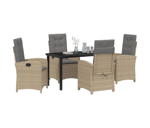 Juego de comedor de jardín de 5 piezas con cojines beige poliratán
