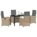 Juego de comedor de jardín de 5 piezas con cojines beige poliratán